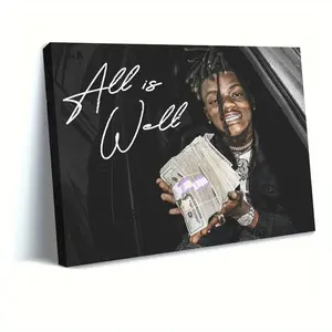 1pc Jaydayoungan "All Is Well"(Framed Frameless Poster Option- Black & White Celebration Art Print with Hook Success Motivation Wall Decor for Home, Office - Ideal Gift for Birthday, Anniversary, Graduation - Canvas Poster, Poster Wall Art, 2D Flat