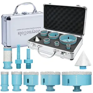 9PCs Diamond Daily Drills Set, High-Quality, Family Daily Used,  Drill Bits & 20mm Drilling Milling Bit & Beveling Chamfer Bit & 2PCs Adapters, For Ceramic Tile Marble Porcelain, Core Drill, Tile Drill, Tile Bit Tool Accessories Vacuum Brazed Technology