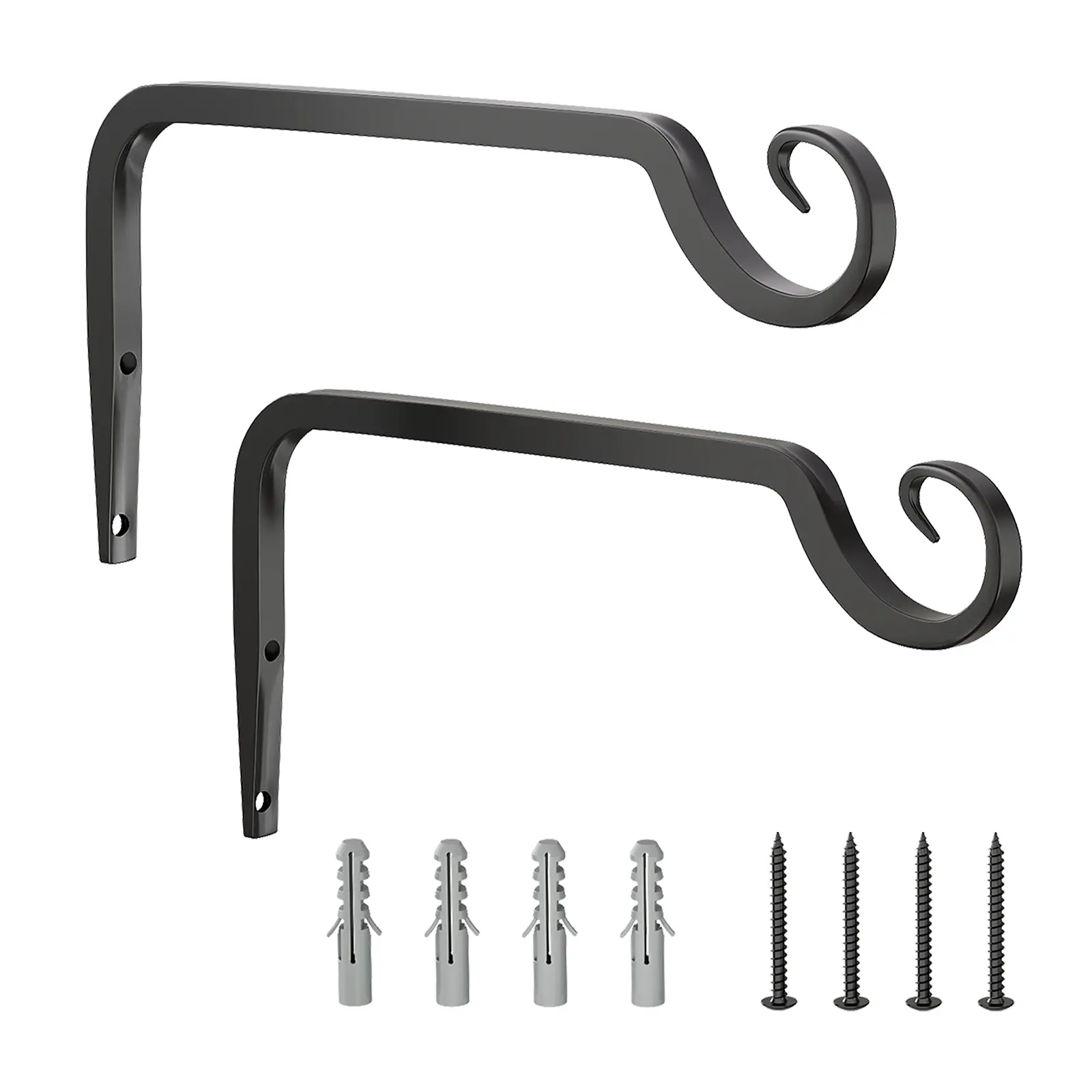 Bamworld 2-Pack 10-in Heavy-Duty Rust-Proof Metal Hanging Basket Brackets - Minimalist Design, All-Weather Finish, Outdoor Wall-Mount for Flower Baskets, Lanterns