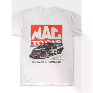 Men's Dale Earnhardt 1990 Retro Racing T-Shirt - Cotton, Loose Version, Crew Neck, Short Sleeve, Machine Washable, White, Four Seasons Clothing | Retro Racing T-Shirts | Cotton Fabric, Racing Shirts Top Streetwear Menswear Crochet Tshirt Casual