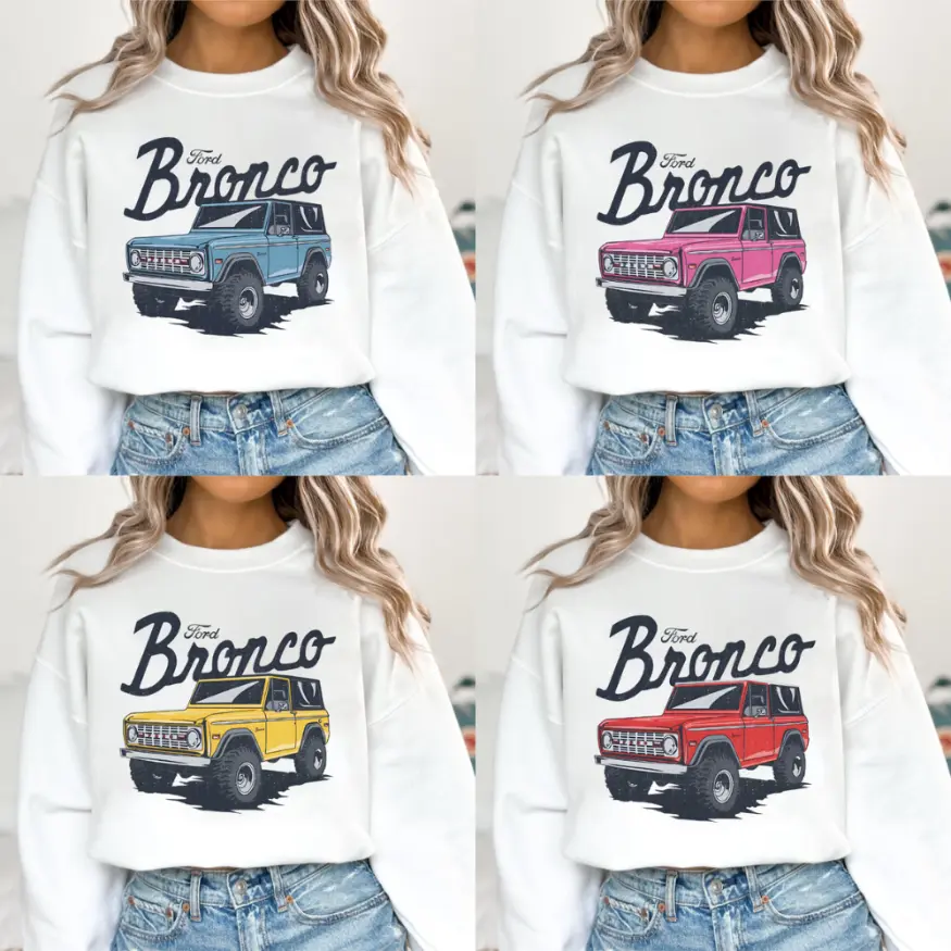 [Custom Color] Ford Bronco Graphic Sweatshirt, Classic Retro Ford Truck Design, Long Sleeve Casual Streetwear, Gift For Car Enthusiasts Print