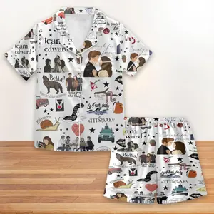 The Twilight Saga Inspired Short Sleeve Satin Pajamas Set For Women, Twilight Saga Fan Apparel, Edward Bella Fan Merch, Gift for Book Lover