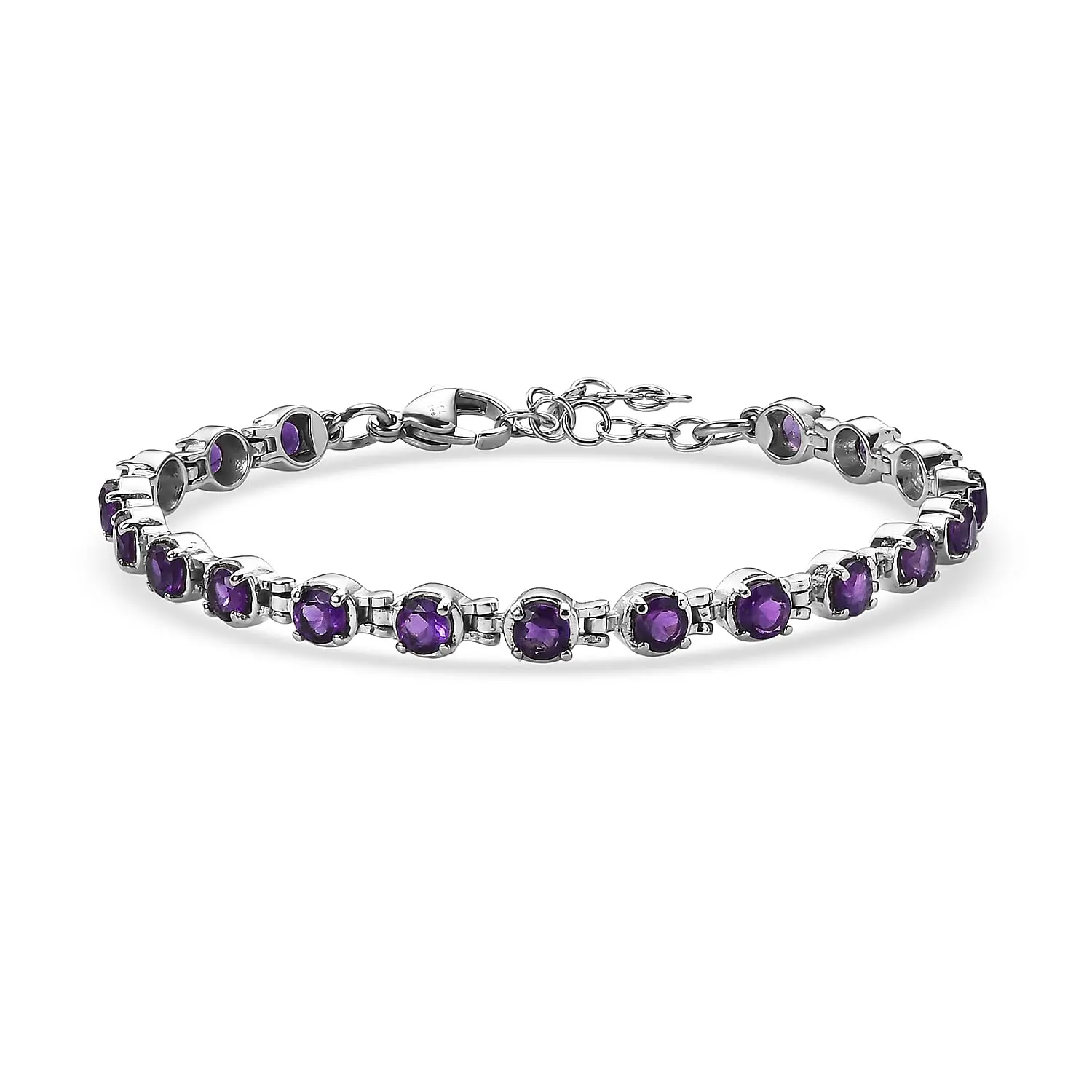 EverTrue African Amethyst Cluster Bracelet in Stainless Steel (6.50 In) 4.90 ctw