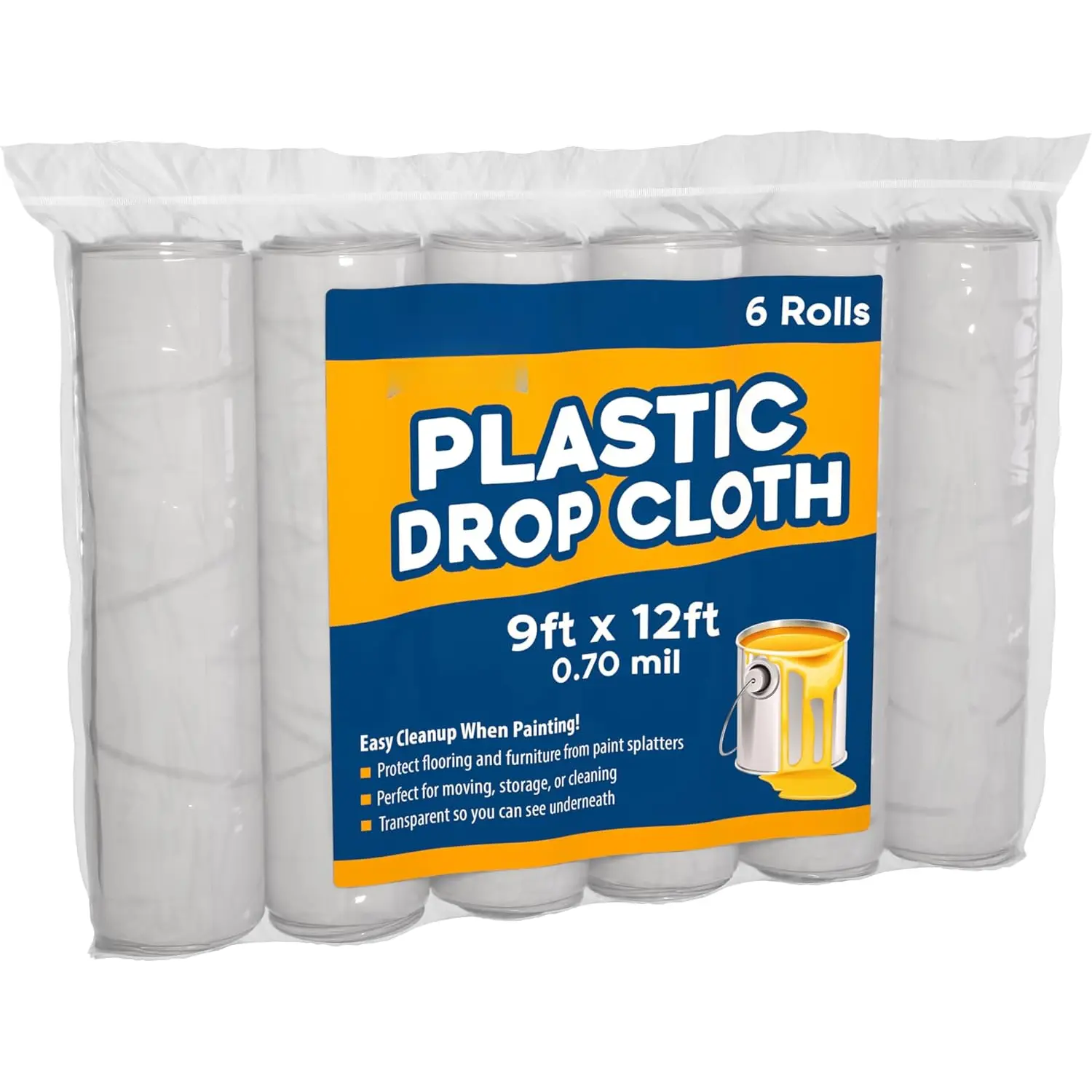 Painters Plastic Drop Cloth 6 Pack, 9x12 , Plastic Tarp Dust Cover, Plastic Covers for Furniture, Plastic Drop Cloth for Painting, Painting Tarp