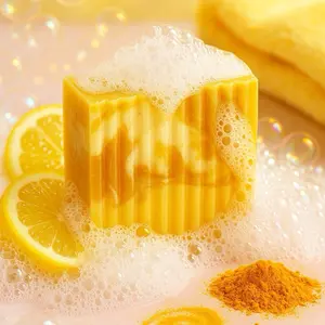 Hustle Pretty Turmeric Bar Soap for Glowing Radiant Skin, Fades Dark Spots & Hyperpigmentation - Lemon, Skincare Acne Comfort
