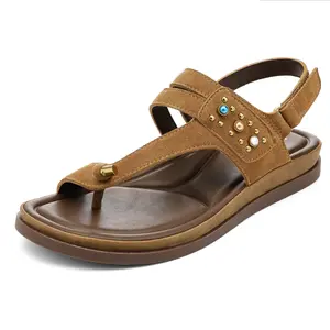 UBFEN Womens Boho Thong Sandals Toe Loop T-Strap Studded Beaded Western Flat Sandals Comfortable Arch Support Walking Dressy Sandals Summervibes