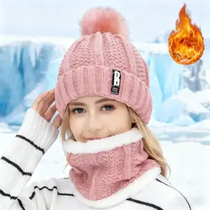 1 set of hat suit winter warm scarf thickened plush wind-proof and cold-proof leisure warm hat scarf