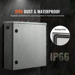 VEVOR Electrical Enclosure, 24''x 24''x 8'', NEMA 4 Outdoor Enclosure, IP65 Waterproof Dustproof Cold-Rolled Carbon Steel Hinged Junction Box for Outdoor Indoor Use, with Rain H