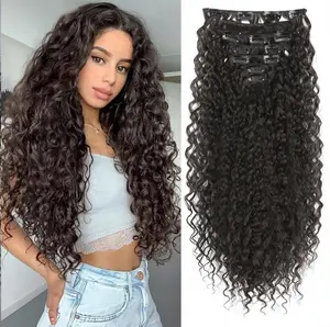 Women's Synthetic Kinky Curl Wavy Clip-In Hair Extensions, 6-Pcs Invisible Seamless Water Wave Long Hairpieces