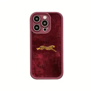 Wine Red Cheetah Art TPU Pattern Mobile Phone Case, Durable Shockproof Protector Cover, Anti-Drop Protection Accessories for iPhone 11 12 13 14 15 16 17 Pro Max/Air/Plus, Simple Creative Shell for Holiday Gifts