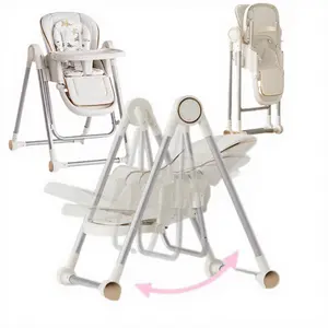 3-in-1 Baby High Chair & Swing, Foldable with Adjustable Tray, 4 Locking Wheels, Safe & Comfortable Baby Chair for Feeding, Play, and Rest