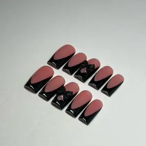 French Tip press on nails with bow charms