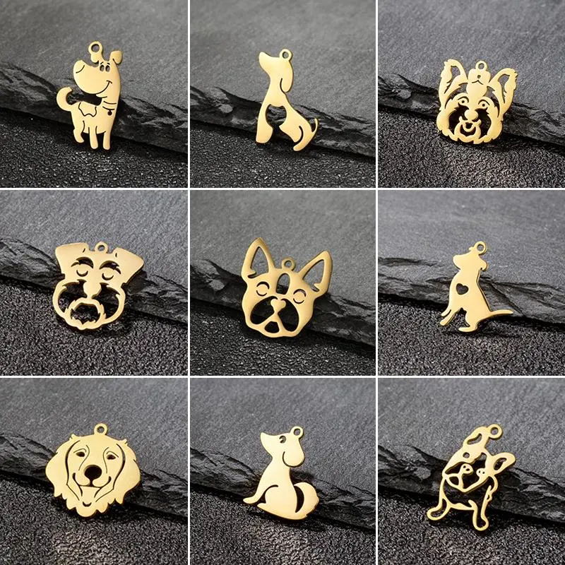 5pc/lot Cartoon Animal Charms Bulldog Corgi Stainless Steel Metal Pendants DIY Earrings Necklace Accessories Jewelry Making