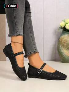 Women's Summer Best-Selling Lace Flat Shoes, Mesh Buckle Simple Breathable Ballet Flats Suitable for Shopping, Gatherings, and Parties