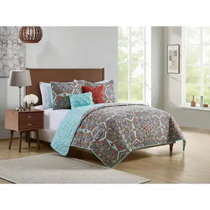 VCNY Home Yara Reversible Pinsonic Quilt Set - Teal 3 Piece Full/Queen