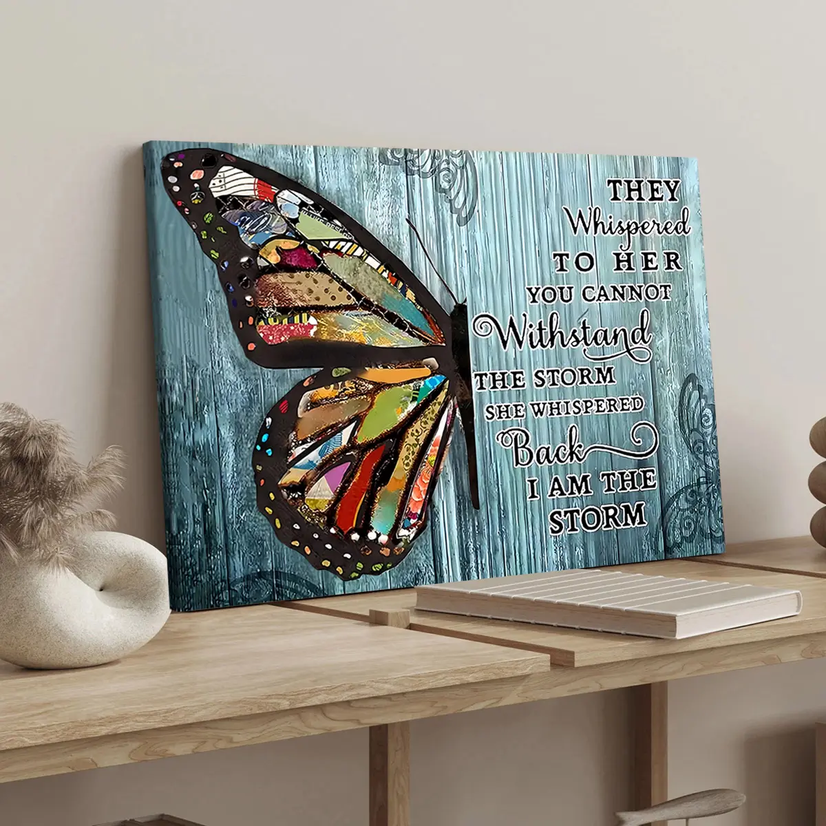 1 Count Wooden Framed Canvas, "I Am The Storm" Butterfly Inspirational Poster, Suitable For Home Decoration, Room Wall Decor, Above Bed Wall Decor And A Perfect Gift For Art Lovers, Modern Art Design, Artwork, Fashionable Home Posters, Waterproof Art