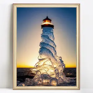 Sea Lighthouse Pattern DIY Diamond Arts Colorful Painting Kit without Frame, Full Round Drill Diamond Painting Kit, DIY Decor Painting for Bedroom