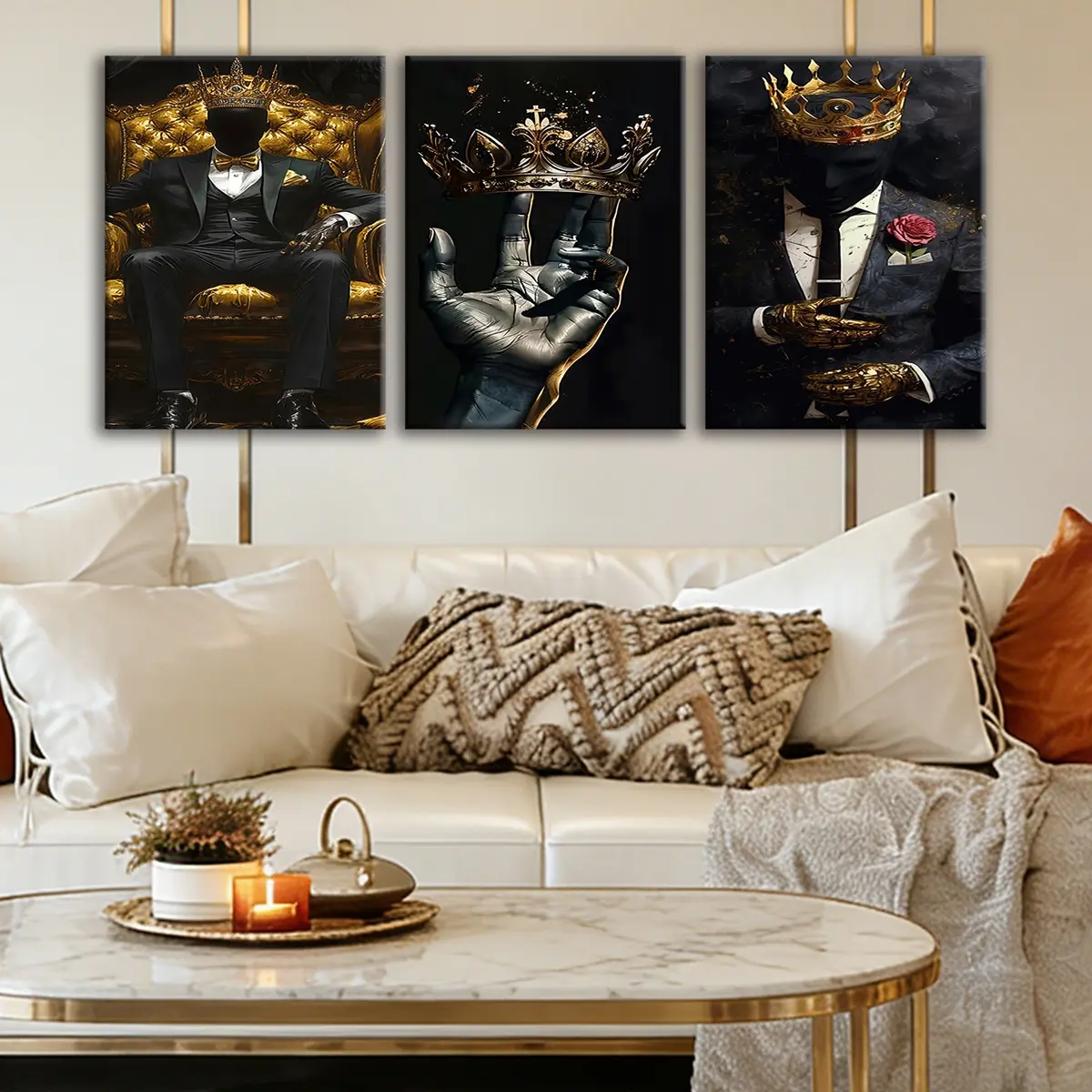 3 Counts Wooden Framed Canvas Painting, Golden Crown King Abstract Art Images, Exquisite Poster, Perfect Living Room Decoration, Modern Home Decor, Modern Art, Fashion Family Poster, Wall Art Decoration, Waterproof Art, Abstract Design 3 Counts Wooden Framed Canvas Painting, Golden Crown King Abstract Art Images, Exquisite Poster, Perfect Living Room Decoration, Modern Home Decor, Modern Art, Fashion Family Poster, Wall Art Decoration, Waterproof Art, Abstract Design