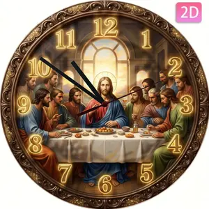 Two-dimensional acrylic circular wall clock, decorated with a scene pattern of the <Last Supper>, suitable for living rooms, bedrooms, and offices, durable and easy to maintain, stylish wall clock (AA batteries not included)