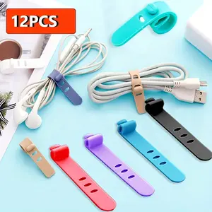 12-Pack Silicone Cable Organizer Set, Multifunctional Cable Tie, Cord Organizer, Durable & Flexible Wire Management Solution, Ideal for Home Office Use, Easy-To-Use Design