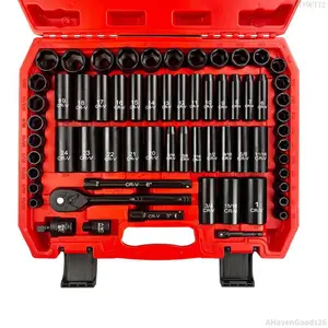 64pcs 3/8 "Socket Set,Drive Impact Socket Set, SAE/Metric, Deep & Shallow, Cr-V Steel, 6 Point with Adapters, 72T Ratchet Handle, Extension Bars,Bit Adapter,6-24mm,5/16-1 inchAHavenGoods26XXSTYOUT12