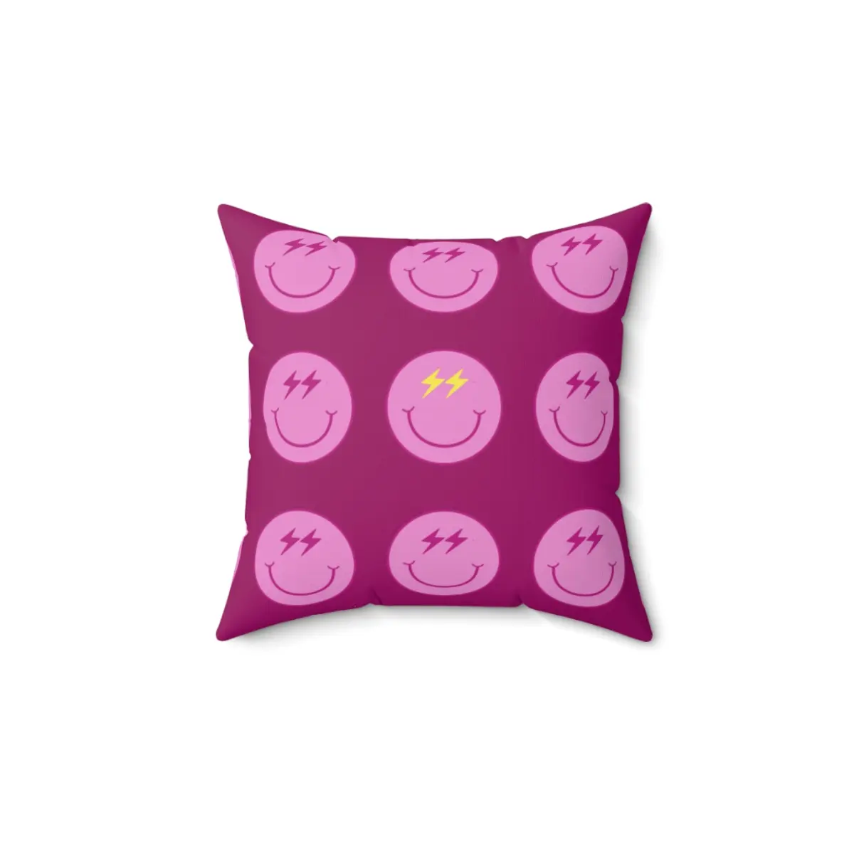Smiley Face with Lightning Eyes Spun Polyester Square Pillow
