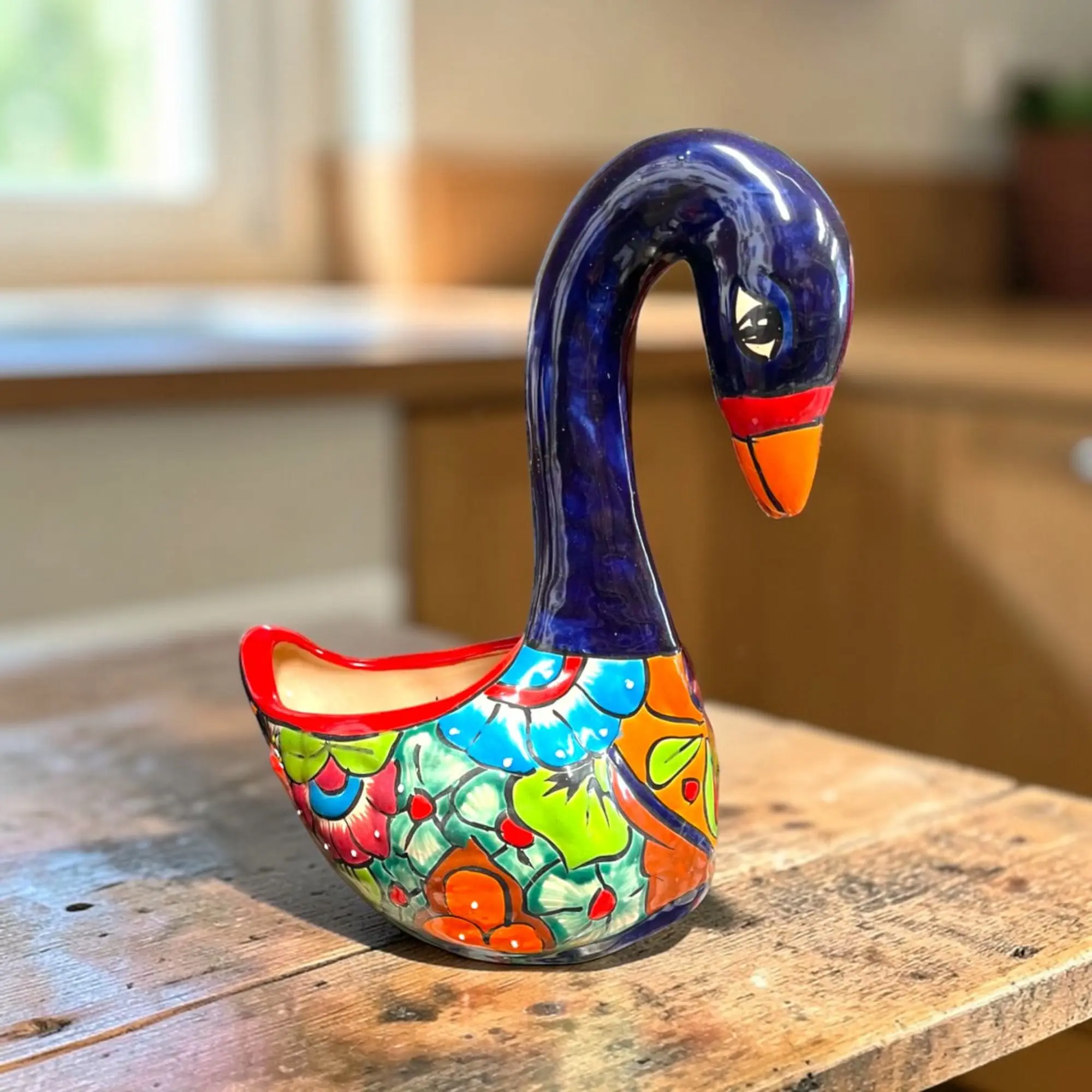 Large Talavera Swan Planter | Colorful Hand-Painted Mexican Pottery
