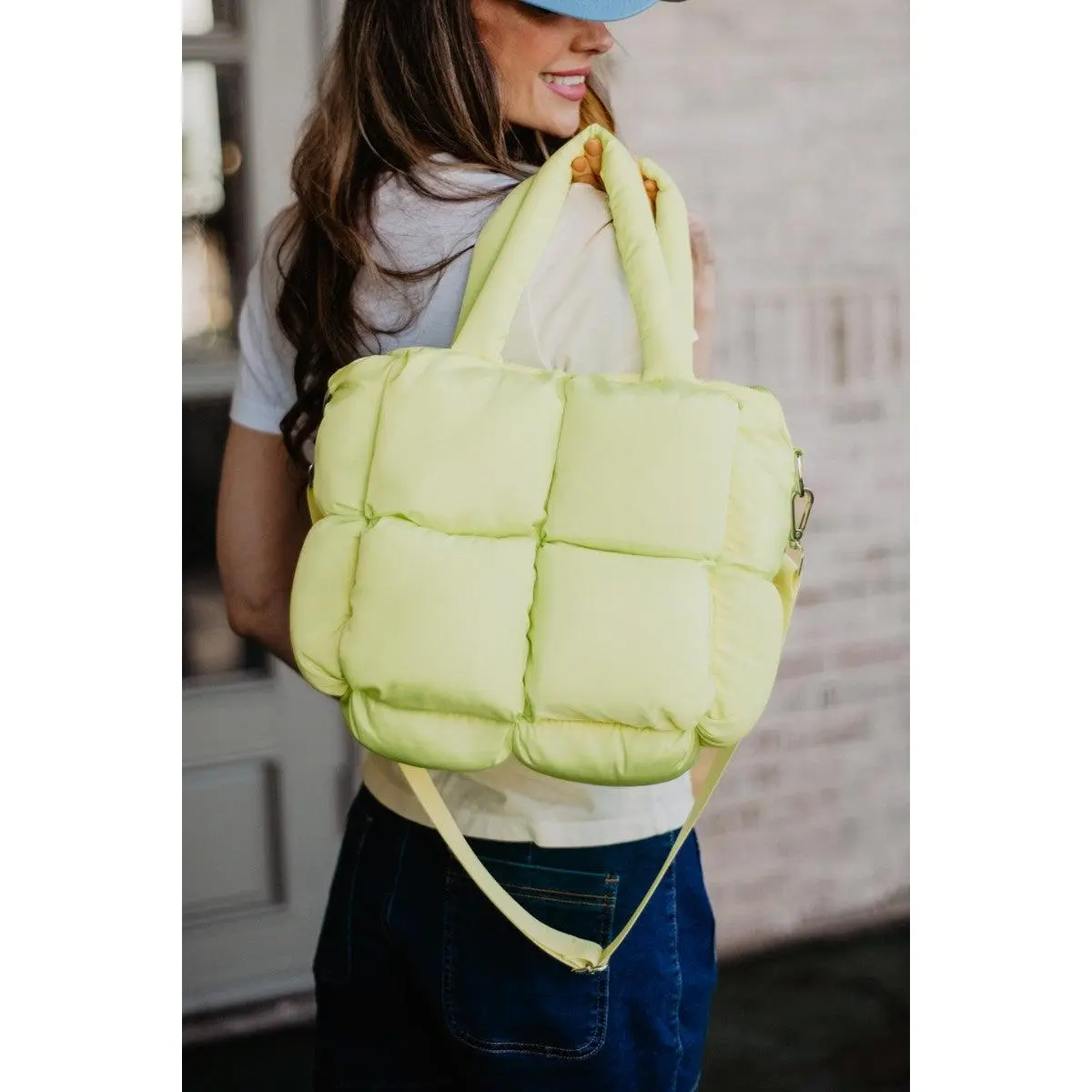 Lime Yellow Mini Puffer Tote Bag for Women