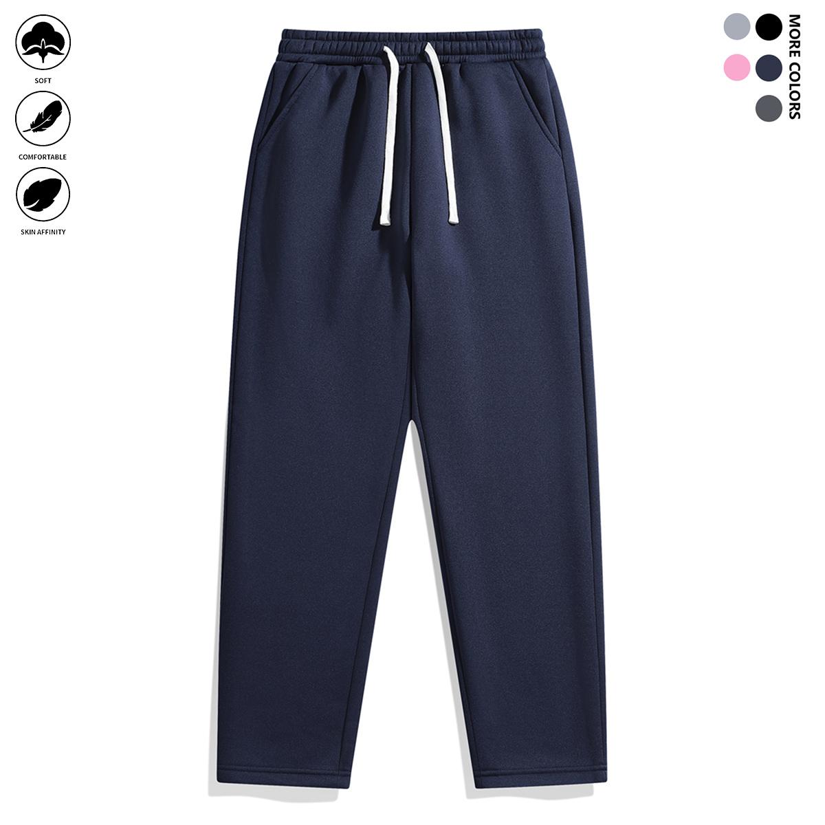 Men's fashion basic polyester joggers with pockets, solid color, slightly stretchy, regular fit casual sports pants with an elastic drawstring waistband sweatpants