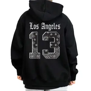 Los Angeles 13 Chicano Clothing Lowrider Style Chicana Art Gangster Clothes Cholo Outfit Cotton Fabric Unisex Hoodie for Men and Women Long Sleeve Casual Streetwear