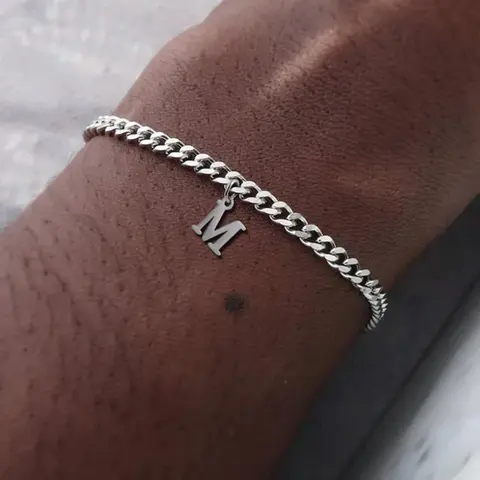 Letter Charm Decor Cuban Chain Bracelet, Initial Bracelet, Pretty Bracelet, Minimalist Stainless Steel Personalized Jewelry for Men, Trendy Versatile Accessory