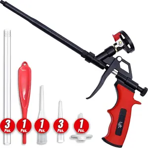 Professional Expanding Foam Spray Gun (1 Insulation Guns + 9 Extenders) PU Insulating Applicator Heavy Duty Metal Body Dispensing Foam Gun Suitable for Caulking, Filling, Sealing (1 Pack)