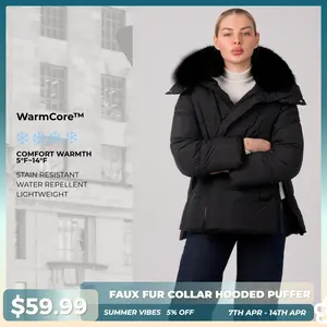 PUFFIT WarmCore Premium Removable Faux Fur Collar Puffer With Detached Hood,Removable Faux Fur Collar,Side Zipper Design,Windproof Sleeves,High-Density, High-Twist Fabric,Detachable Hood, Elegant And Appearance