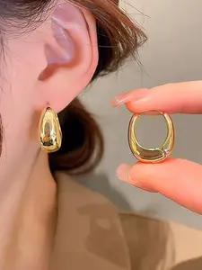 Stylish Geometric U-Shaped Earrings for Women, Elegant Alloy Metal Oval Hoop Earrings for Daily Use, European and American Trendy Fashion