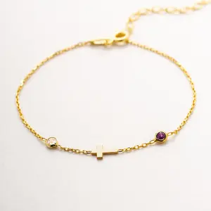 Custom Birthstone Cross Charm Bracelet