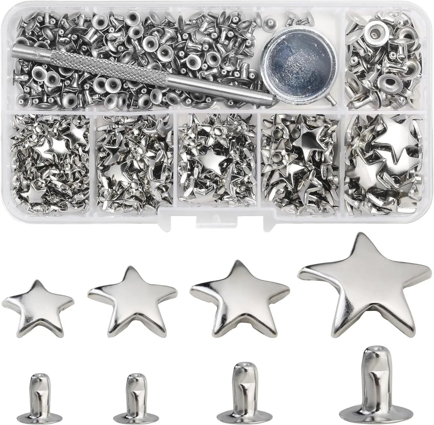 200 Sets Leather Rivets Kit Mixed Sizes Rivets for Leather  Studs for Clothing Fabric  Rivets with Leather Crafting Rivet Tool for Repair Decorate Jackets Shoes Bags Belts Purse