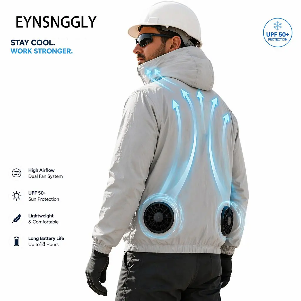 EYNSNGGLY Men's Smart Cooling Fan Rashguard Jacket, Air-Conditioned Sun Protection Clothing with 360° Airflow, Lightweight for Outdoor Workers, Hot Weather Use