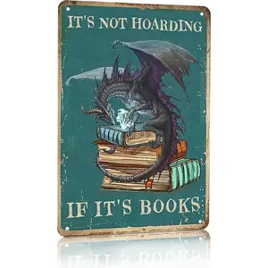 Vintage Dragon Tin Sign Bookish Gifts Unique Wall Decor for Home Cafe Bedroom Library and Bookshelf