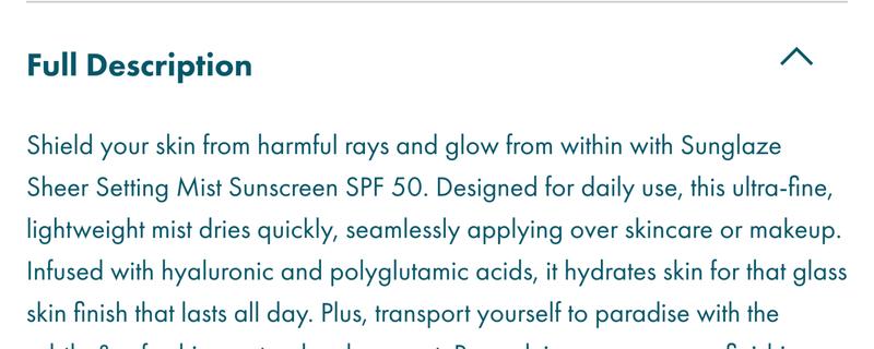 Sunglaze Sheer Setting Mist Sunscreen SPF 50