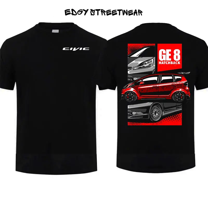 Civic GE8 Hatchback T Shirt Men, Car Enthusiast Graphic Tee Outdoor Sports Apparel Gift Men Short Sleeve Casual Everyday Shirt Made in USA, For Men