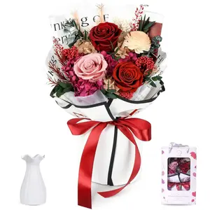 Vaanshie Forever Flowers Bouquet Preserved Long Lasting Pink Red Roses for Valentine's Day Christmas Anniversary Birthday Gifts for Her Ideal Mother's Day Gifting