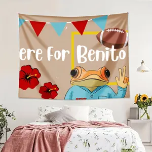 Wall Tapestry Beige With Frog Football And Flowers Print Here For Benito Text For Living Room Bedroom Decor.Support customized styles.