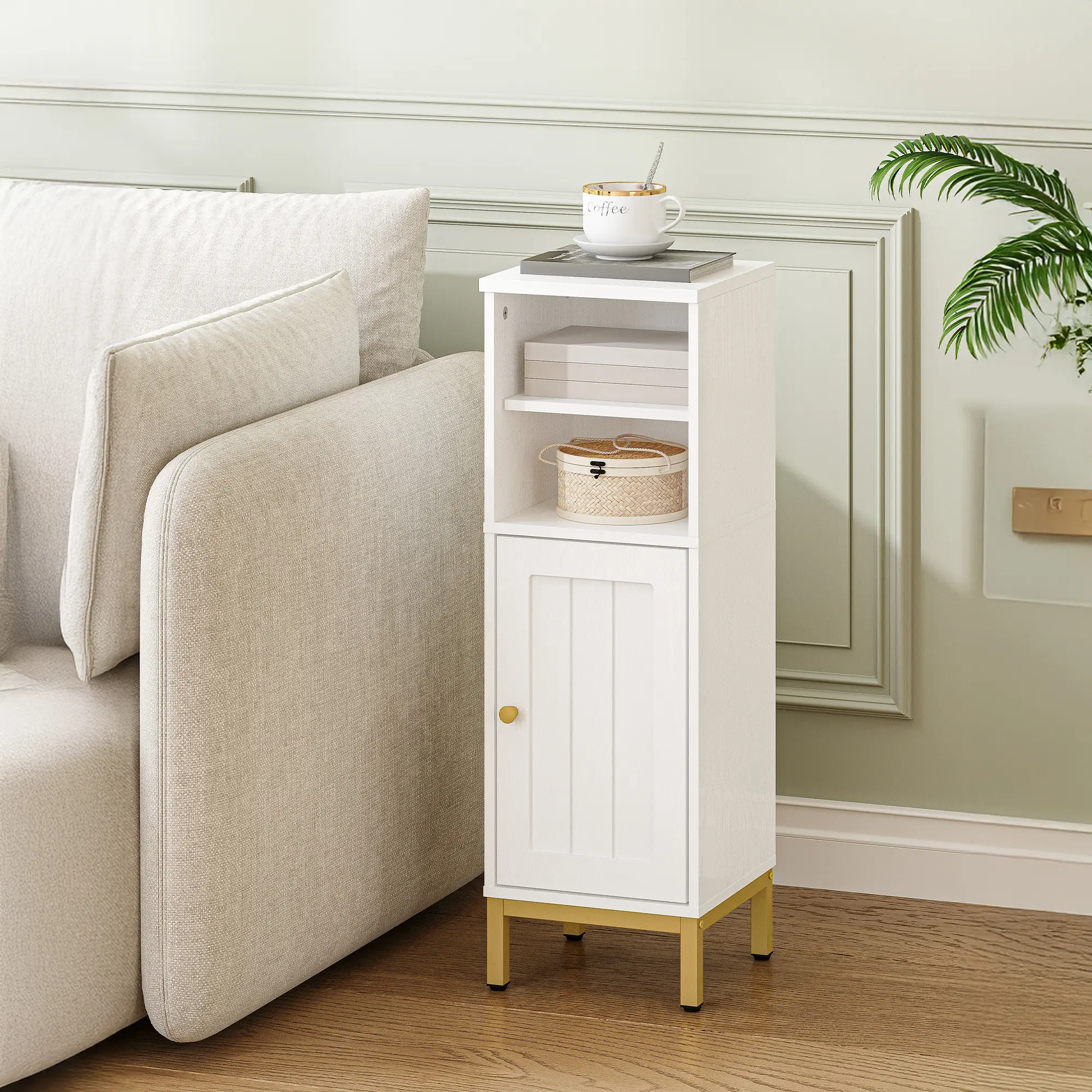 Hzuaneri Bathroom Storage Cabinet, Corner Floor Cabinet with Shelves, Customized Door Opening Direction, Bathroom Organizer with Adjustable Shelf for Kitchen, Living, Toilet Paper Cabinet