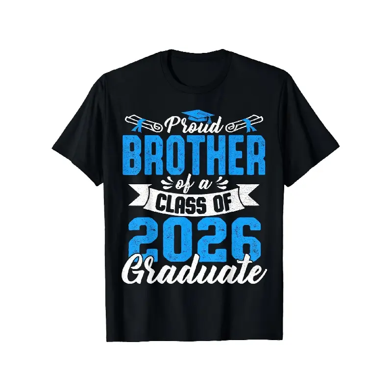 Class of 2026 Proud forfamily of a Graduate T-Shirt |       Unisex Oversized Fit Black with White & Blue Graduation & Diploma Print, Casual Style, Crew Neck, Slight Stretch Fabric Crewneck Tshirt
