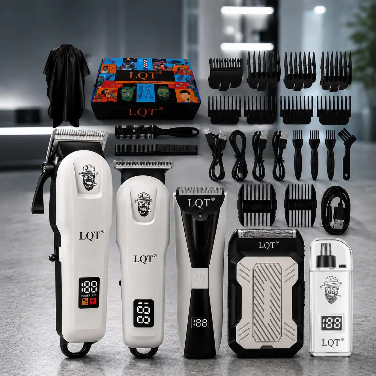 LQT 5-in-1 Cordless Men's Grooming Kit - Compact Electronic Hair Trimmers & Clippers, Rechargeable Beard Groomer, Abs Body Shaver, Foil Shaver, Nose Trimmer for Home Grooming