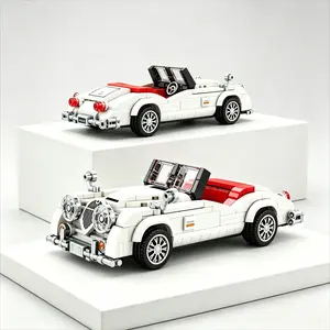334-Piece Classic Retro Convertible Car Building Set, DIY Assembly Sports Car Model with Display Stand, Collectible Toy Gift, Vintage Vehicle Blocks