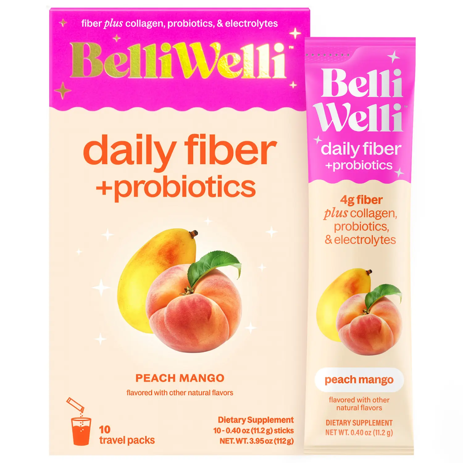 BelliWelli On-The-Go-Packets - 10 count - Peach Mango Daily Fiber Supplement BelliWelli On-The-Go-Packets - 10 count - Peach Mango Daily Fiber Supplement