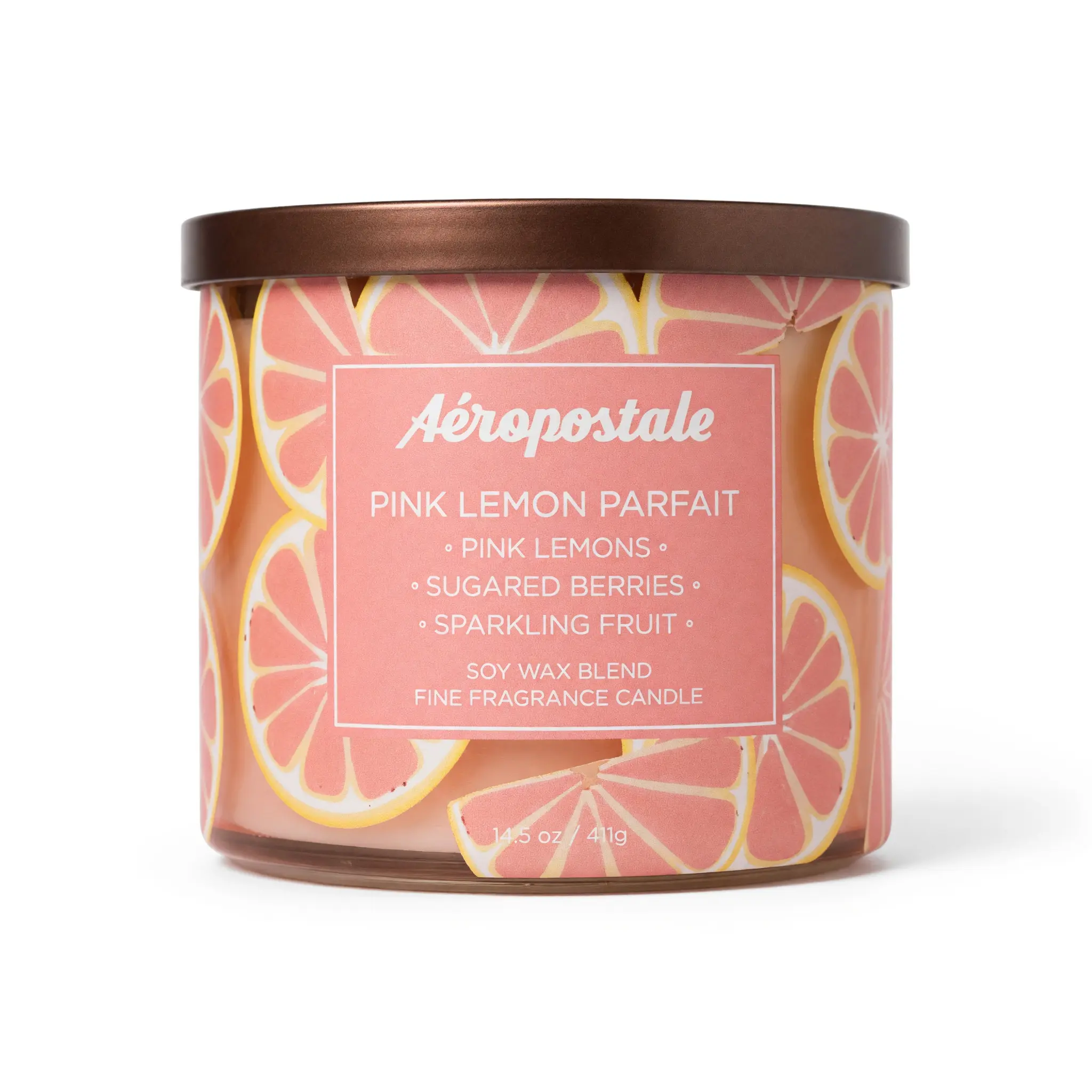 Aeropostale 14.5 oz Soy Wax Blend 3-Wick Candle - Pink Lemon Parfait, Home Decor, Air Freshener with Vanilla Scents & Papaya Notes, Three Wicks