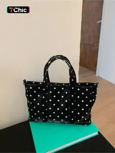 French polka dot printed tote bag | Soft silhouette with classic polka dot design, exuding a gentle retro atmosphere, paired with detachable shoulder straps, can be worn on one shoulder or diagonally, perfect for dresses, shirts, and casual wear, the same