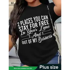 【Plus Size】 Letter Print Round Neck Tee, Casual Short Sleeve Crew Neck T-Shirt for Summer, Women's Clothing for Daily Wear